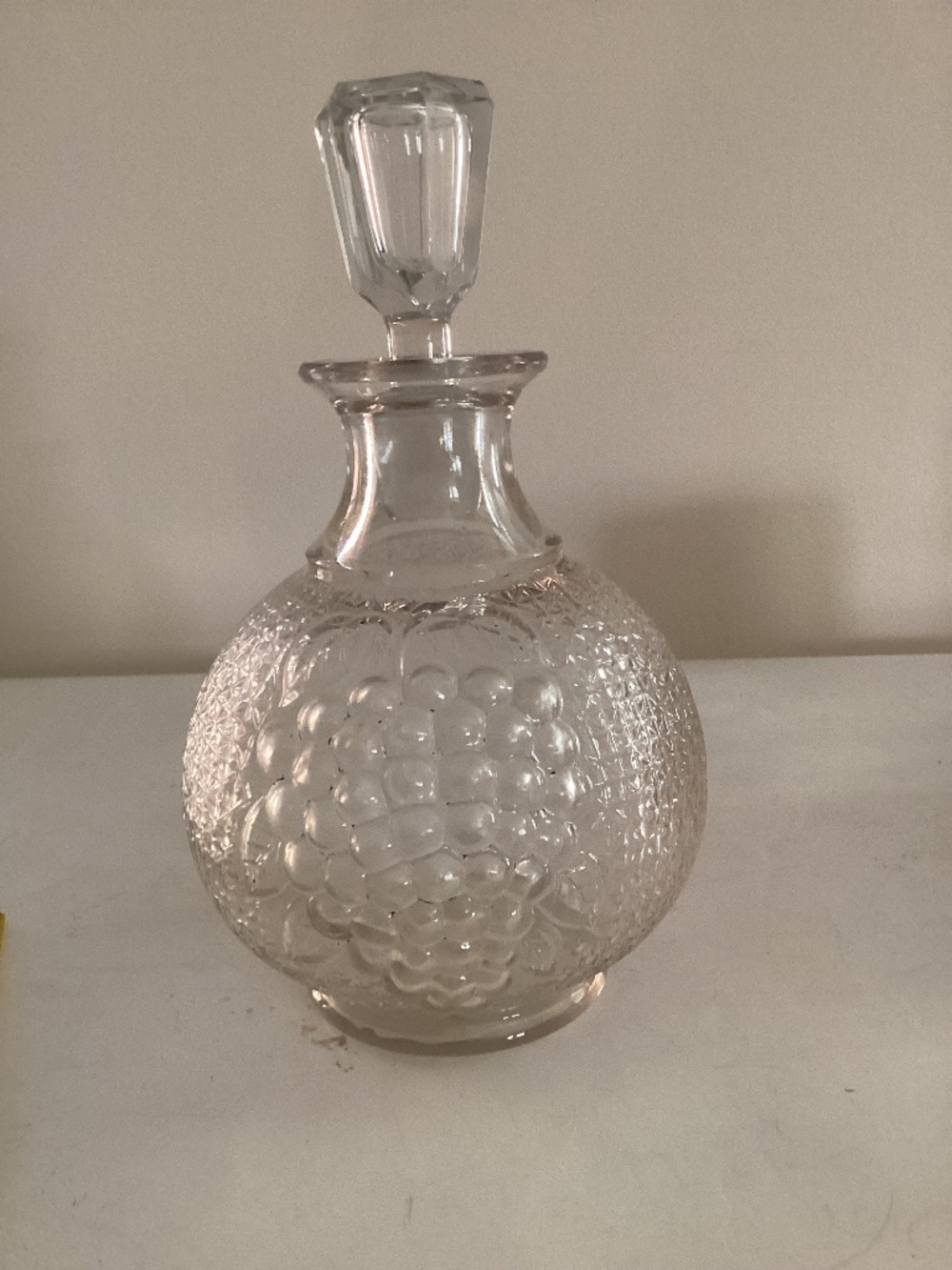 Vintage Pressed Glass Brandy Decanter w/ Crystal Stopper